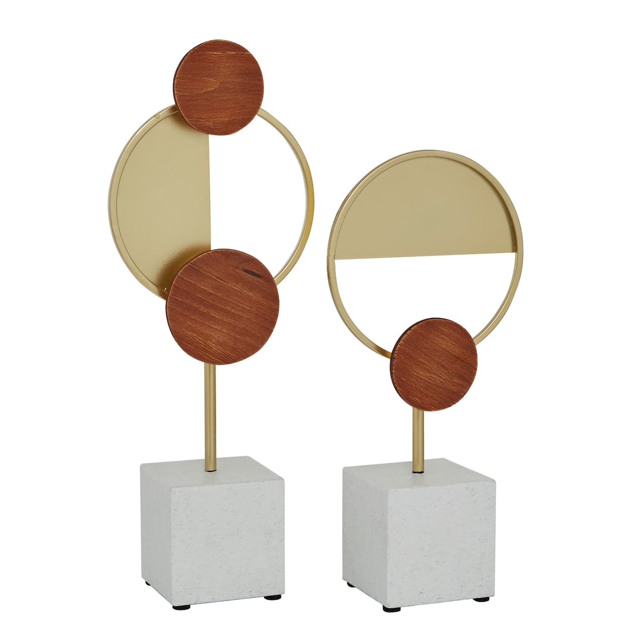 Multicolored Metal &#x26; Wood Contemporary Abstract Sculpture Set
